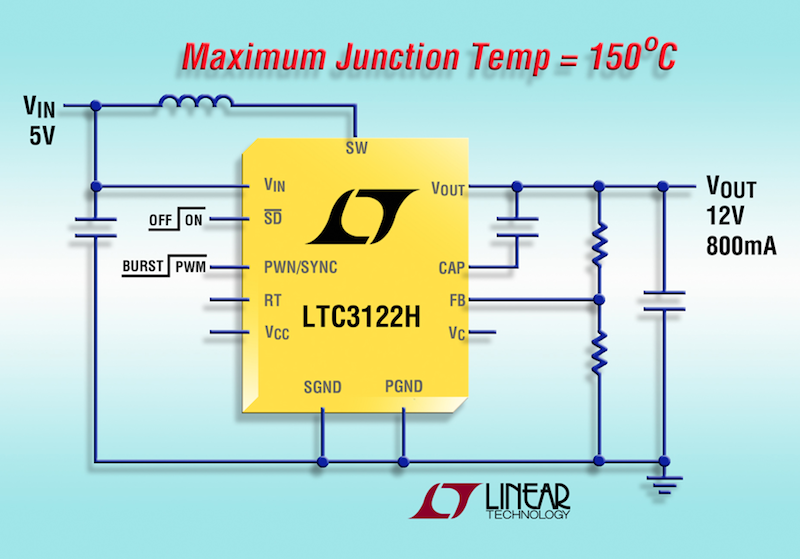 Synchronous boost 15V, 2.5A DC/DC converter now offered in 150C H grade