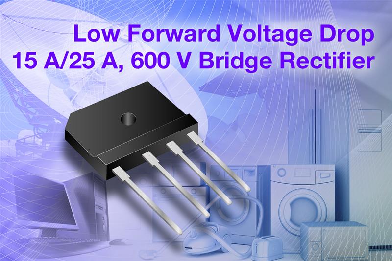 Vishay Intertechnology Releases New 15 A and 25 A Single-Phase Single In-Line Bridge Rectifiers With Low Forward Voltage Drop Down to 0.73 V for Improved Power Efficiency