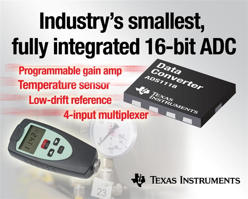 TI announces industrys smallest, fully integrated 16-bit ADC