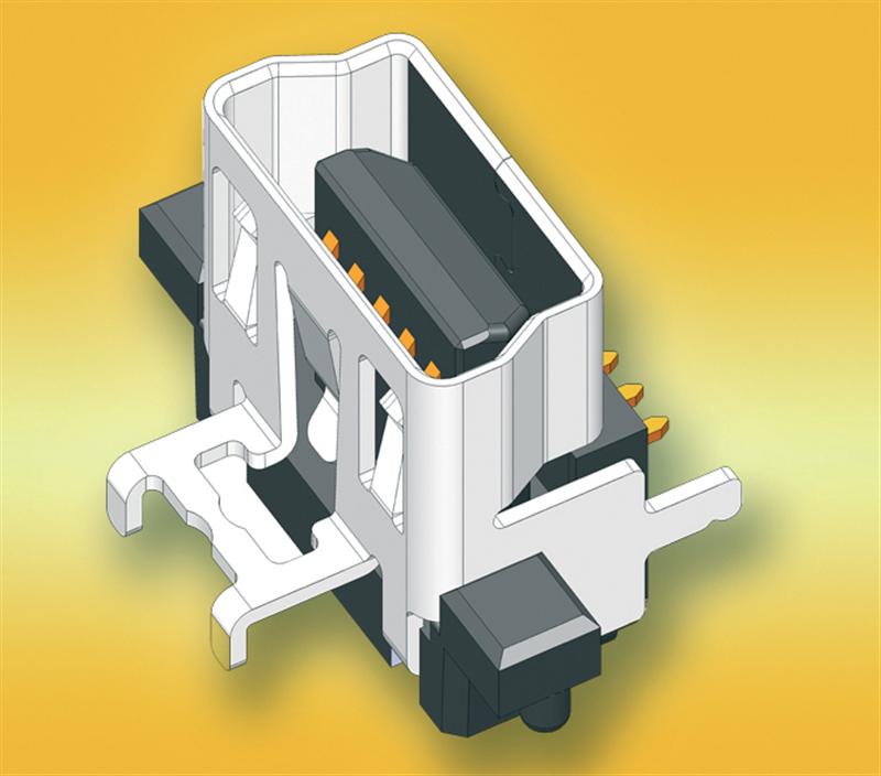 Robust Mini-B-USB receptacle from SUYIN for consumer/industrial applications