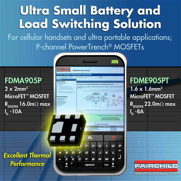 Fairchild Semiconductors Single P-Channel PowerTrench MOSFETs Provide Small Size, Low On-State Resistance