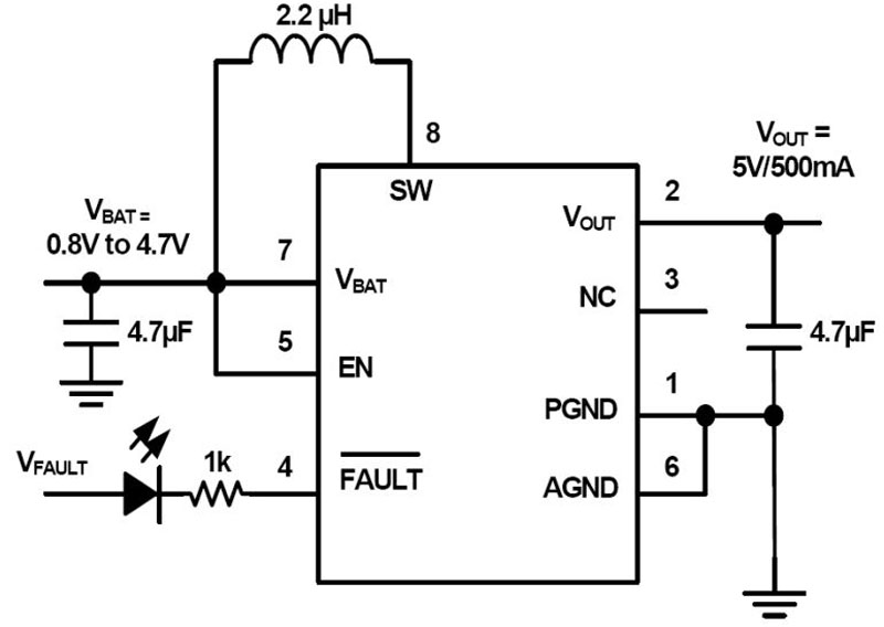 Low Input Voltage and High Efficiency Synchronous Boost Converter with 1.3A Switch