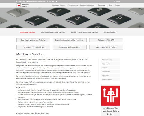 Updated Web Presence for Potentiometers, Membrane Switches, Sensors, and More